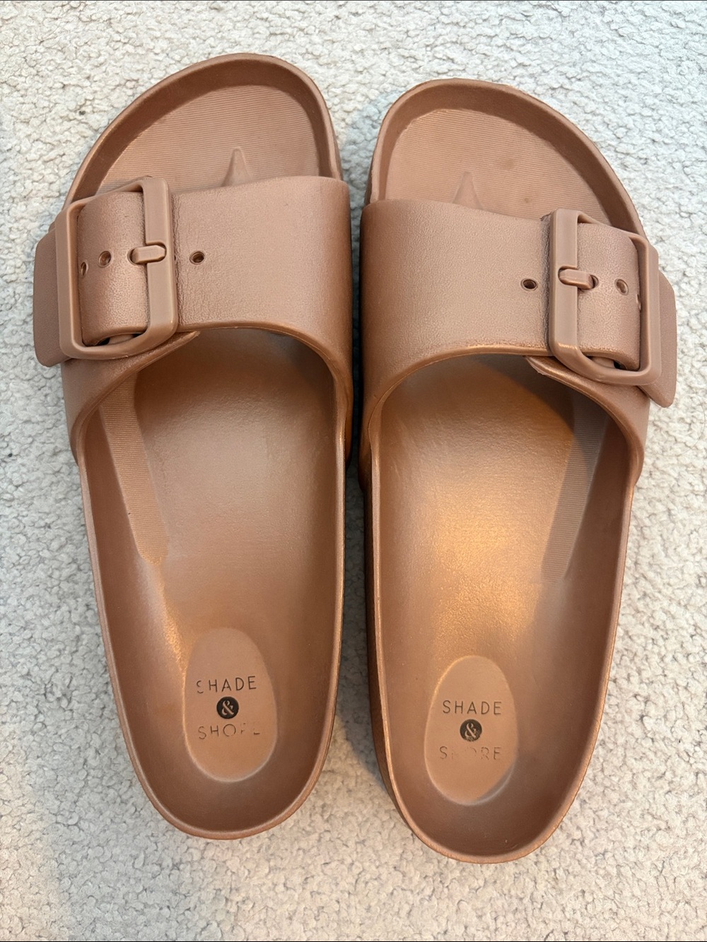 Shade & Shore Women's Brown Slide Sandals with Adjustable Buckle